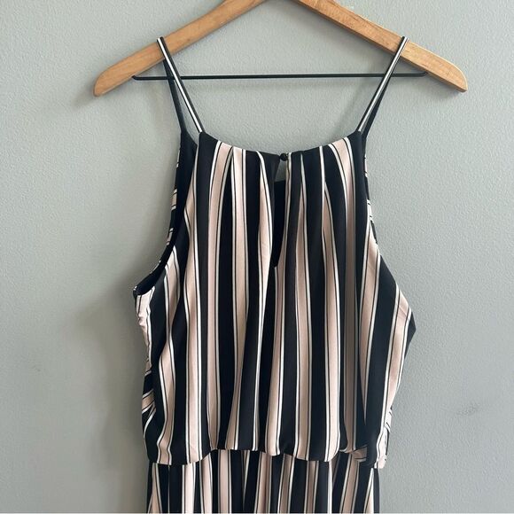 Maurices Stripe Print Maxi Dress Pink Black White Chevron Spaghetti Strap Medium - Picture 5 of 13